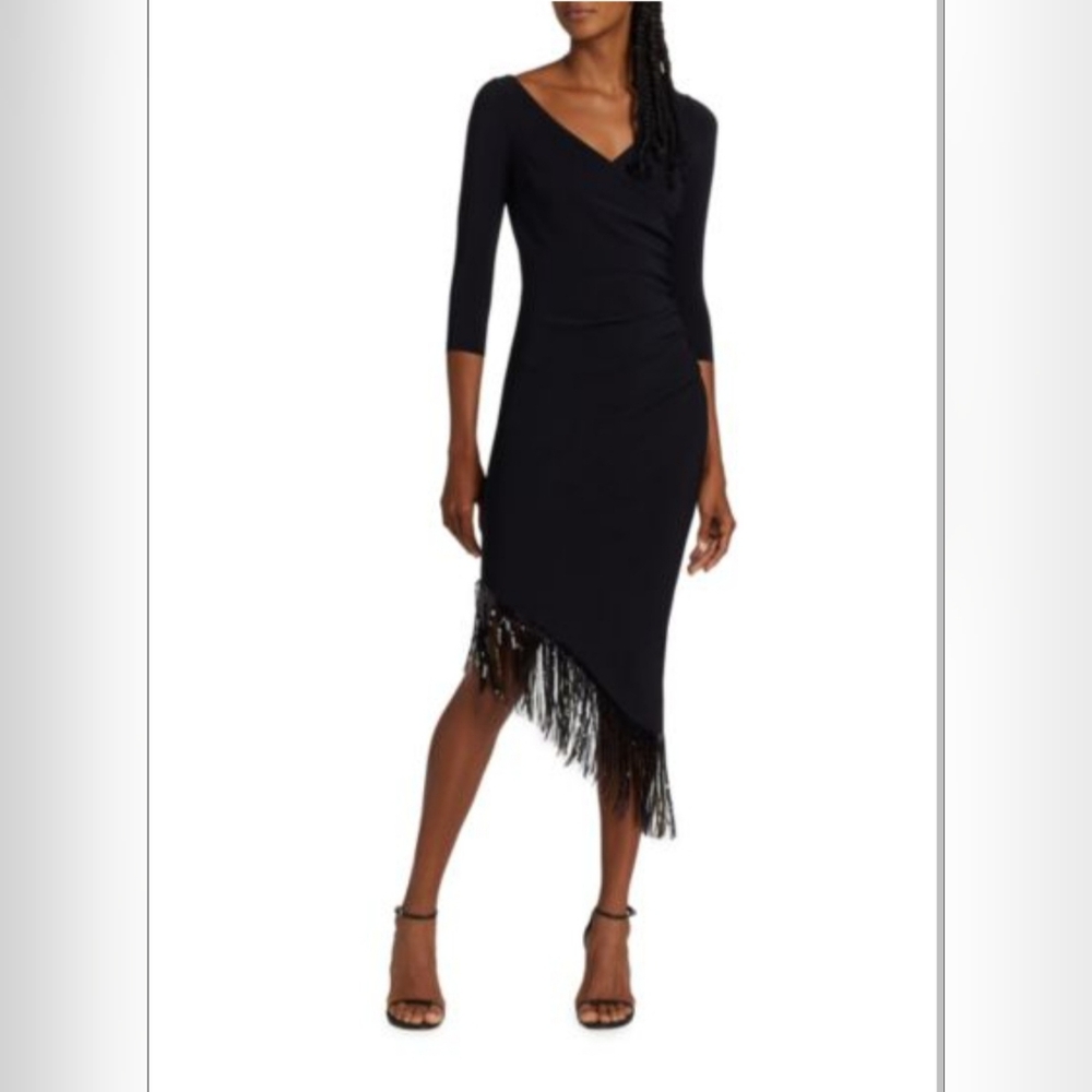 Chiara Boni La Petite Robe Benjamin Sequin Fringe Midi Dress In Black Women's 10